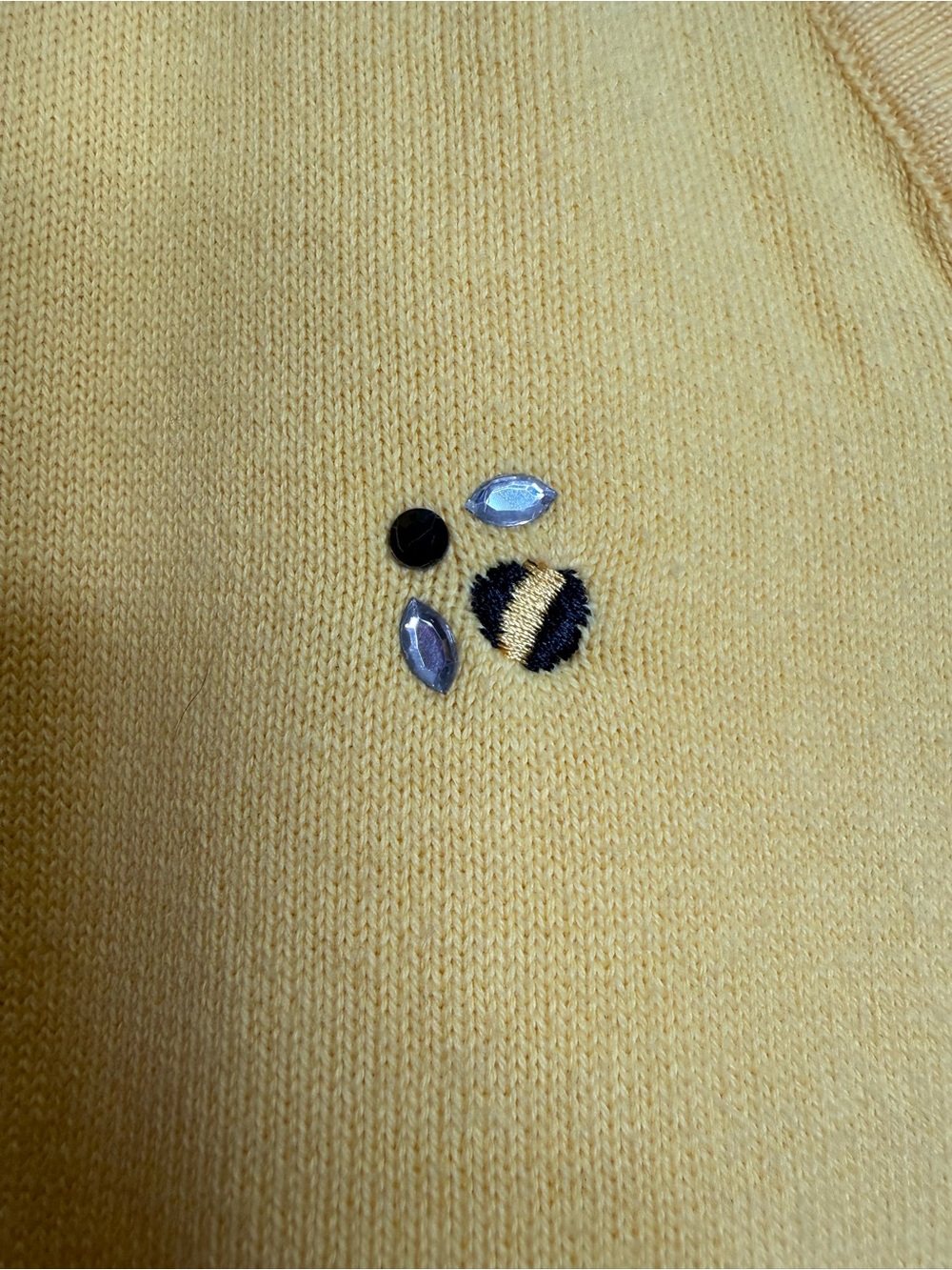 Vintage Bee Embellished Sweater Cardigan Shirt Sleeves Knit Cotton Twee - Picture 4 of 7